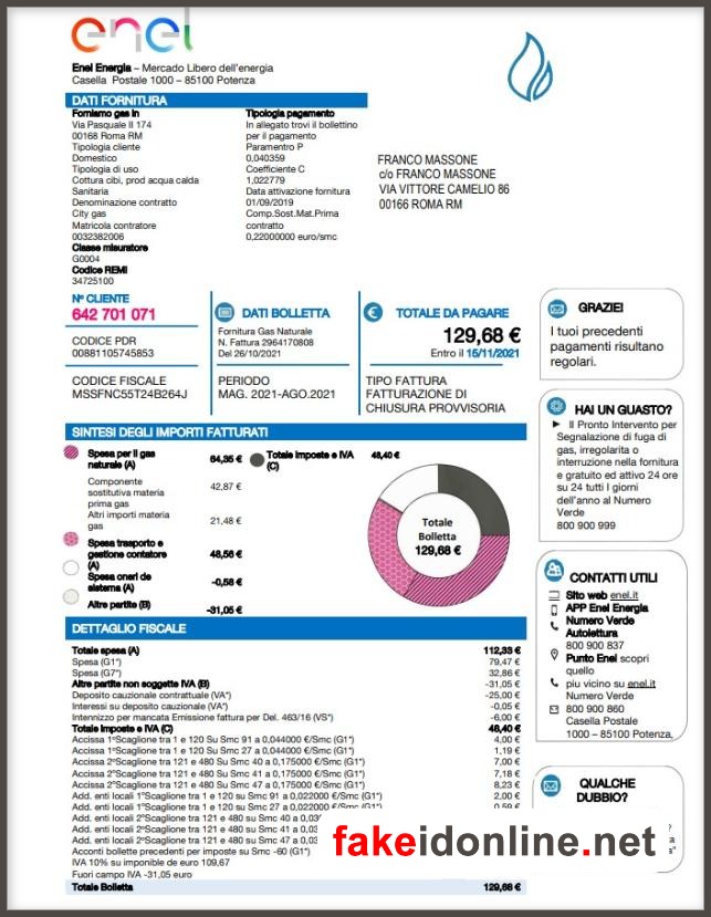 Italy Utility Bill PSD Template 2 - Italy Proof of Address